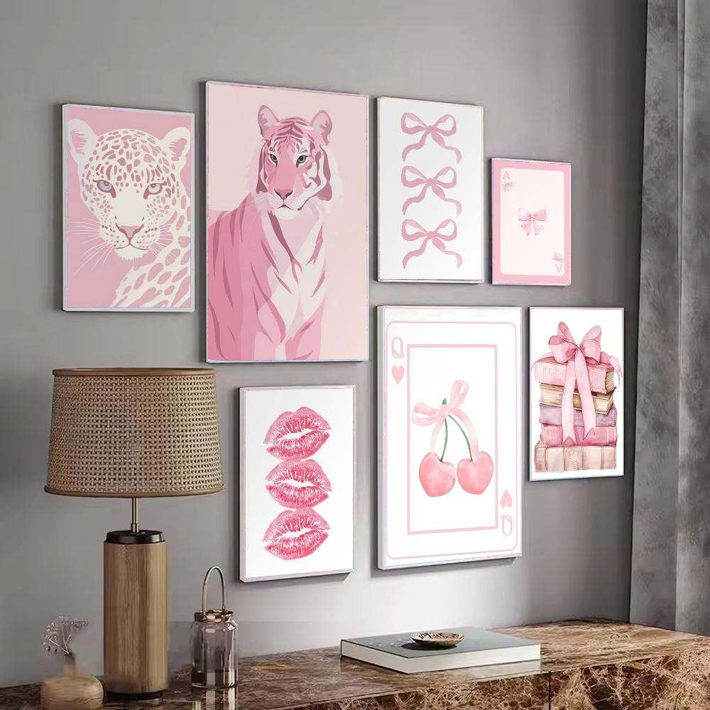 Interior Design With Wallpaper - Pink pattern decoration Poster Minimalist Easy-Apply