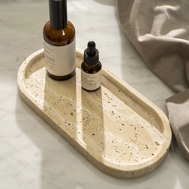 Travertine Tray Oval - Travertine Stone Tray for Bathroom Vanity