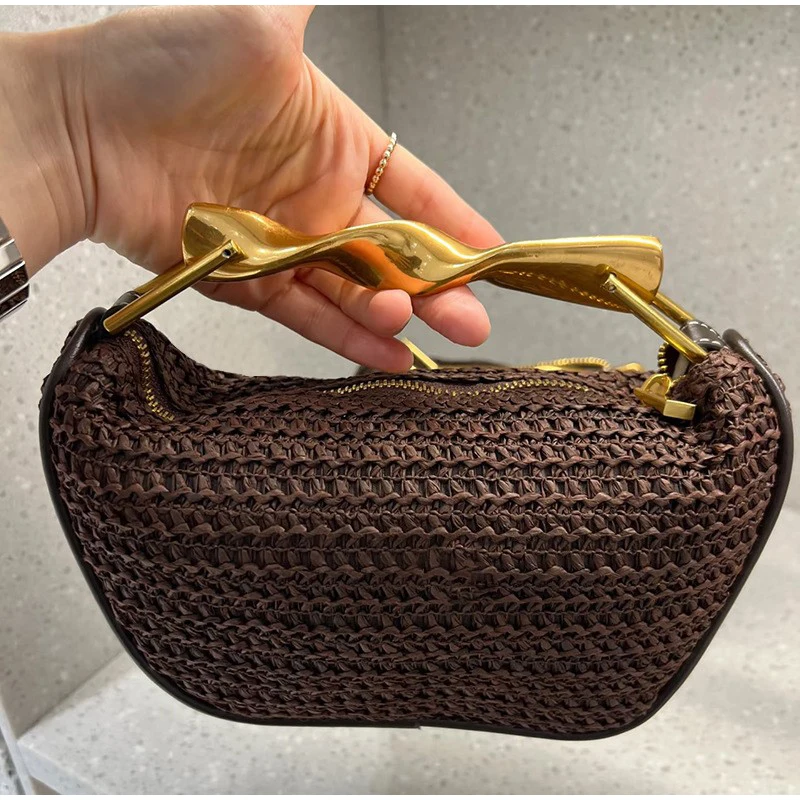 Interior Design Gold - Gold Handle Brand Handwoven Handbag Exquisite