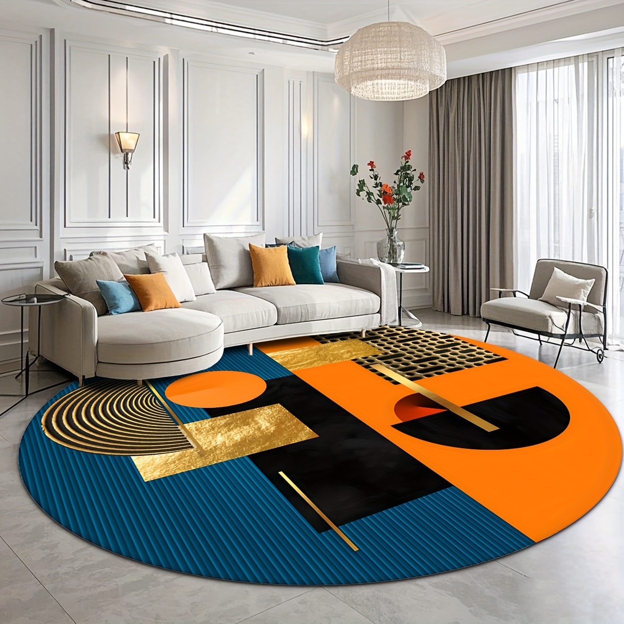 Orange Blue Gold Abstract Geom - Interior Design Gold review and price