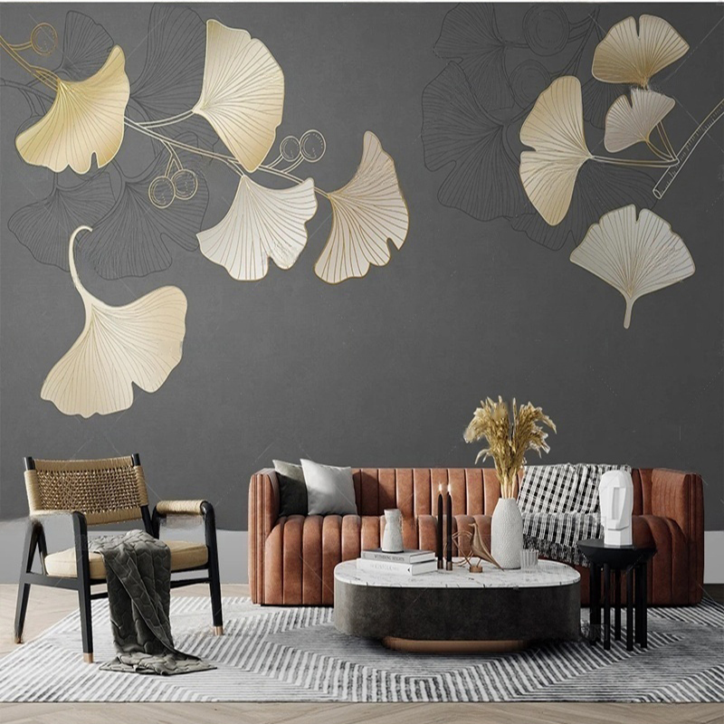 Custom Nordic Style Leaf Print - Interior Design With Wallpaper review and price