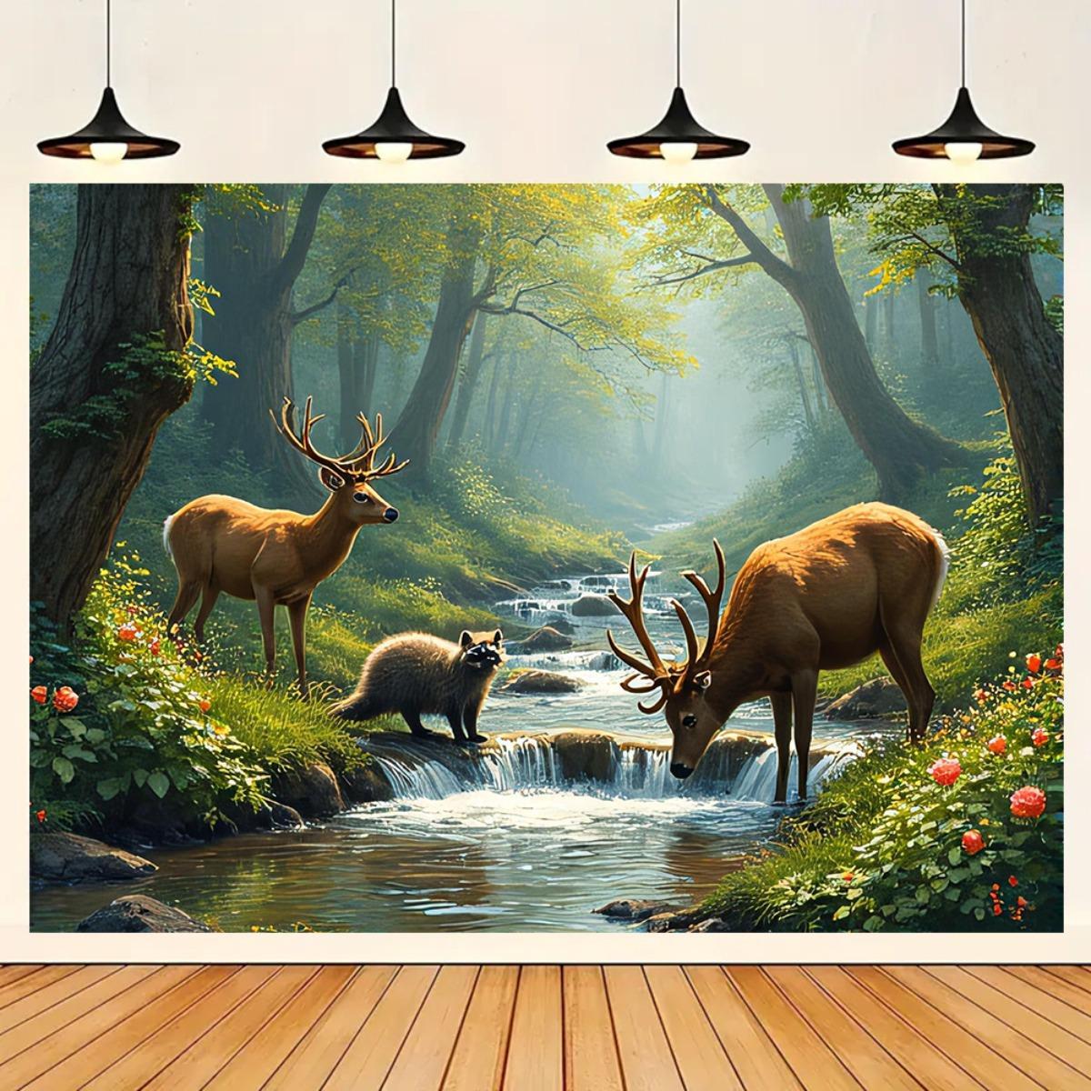 Deer Forest Stream Wall Mural  - Interior Design With Wallpaper review and price
