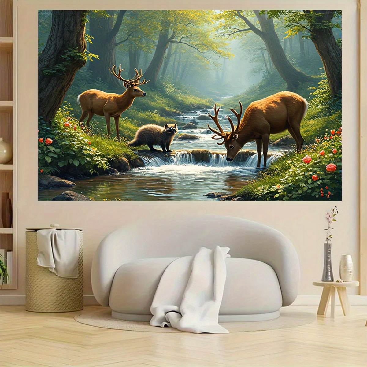 Deer Forest Stream Wall Mural  - Interior Design With Wallpaper review and price